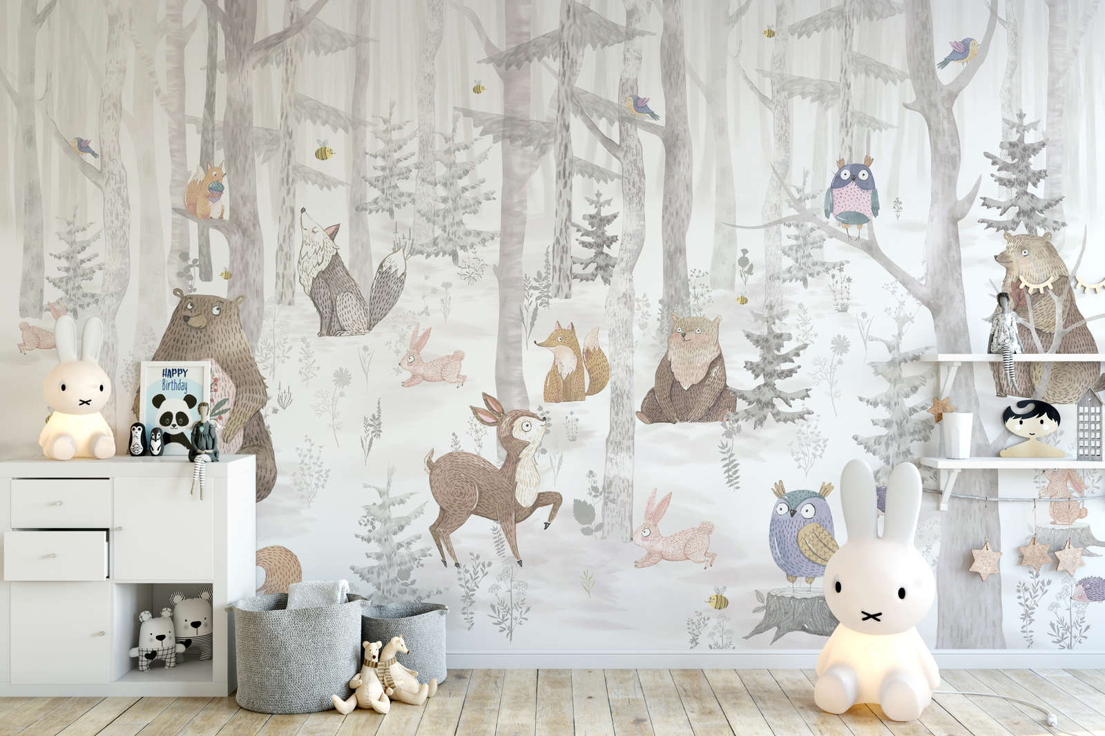             papiers peints à impression numérique forêt enchantée avec animaux - intissé lisse & nacré
        