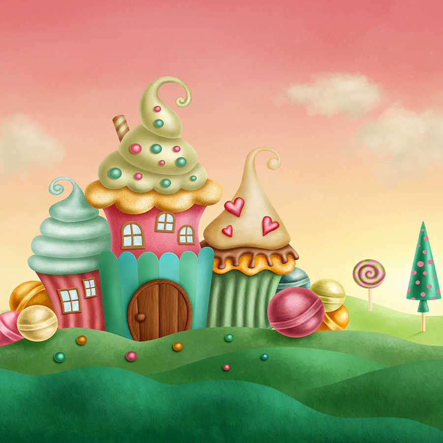 Children mural castle of sweets on textured non-woven
