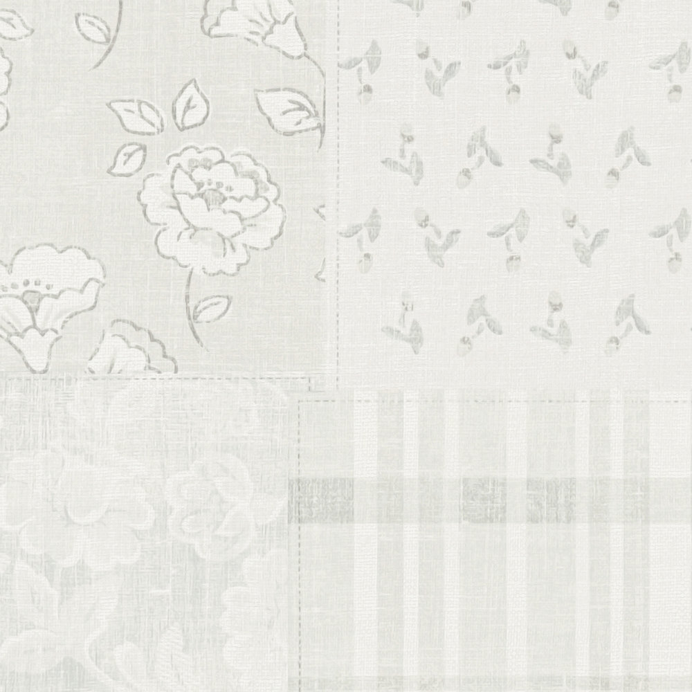             Carta da parati in tessuto non tessuto con motivo floreale in stile country - grigio, bianco
        