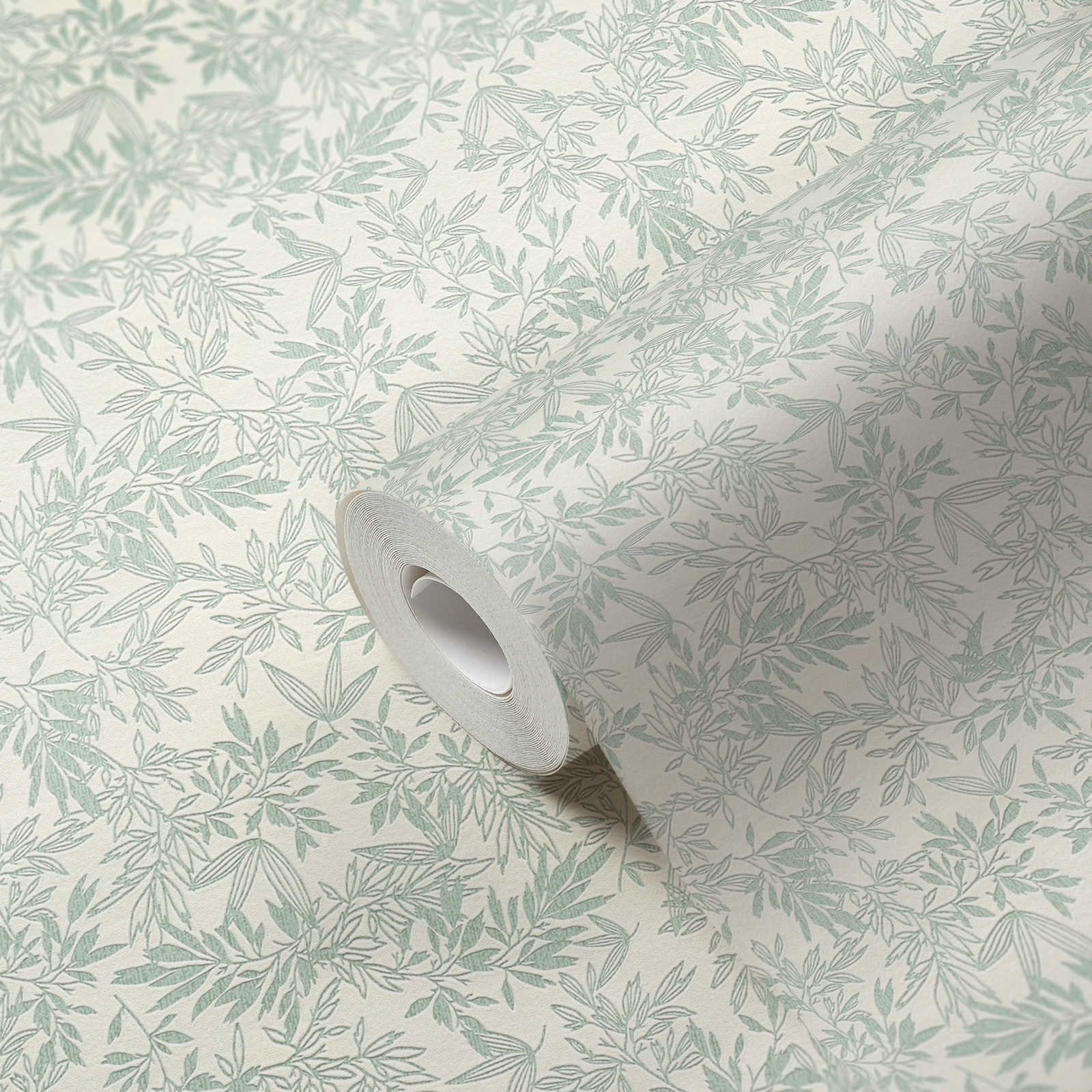             Vliesbehang met groot bladmotief mat - groen, wit
        