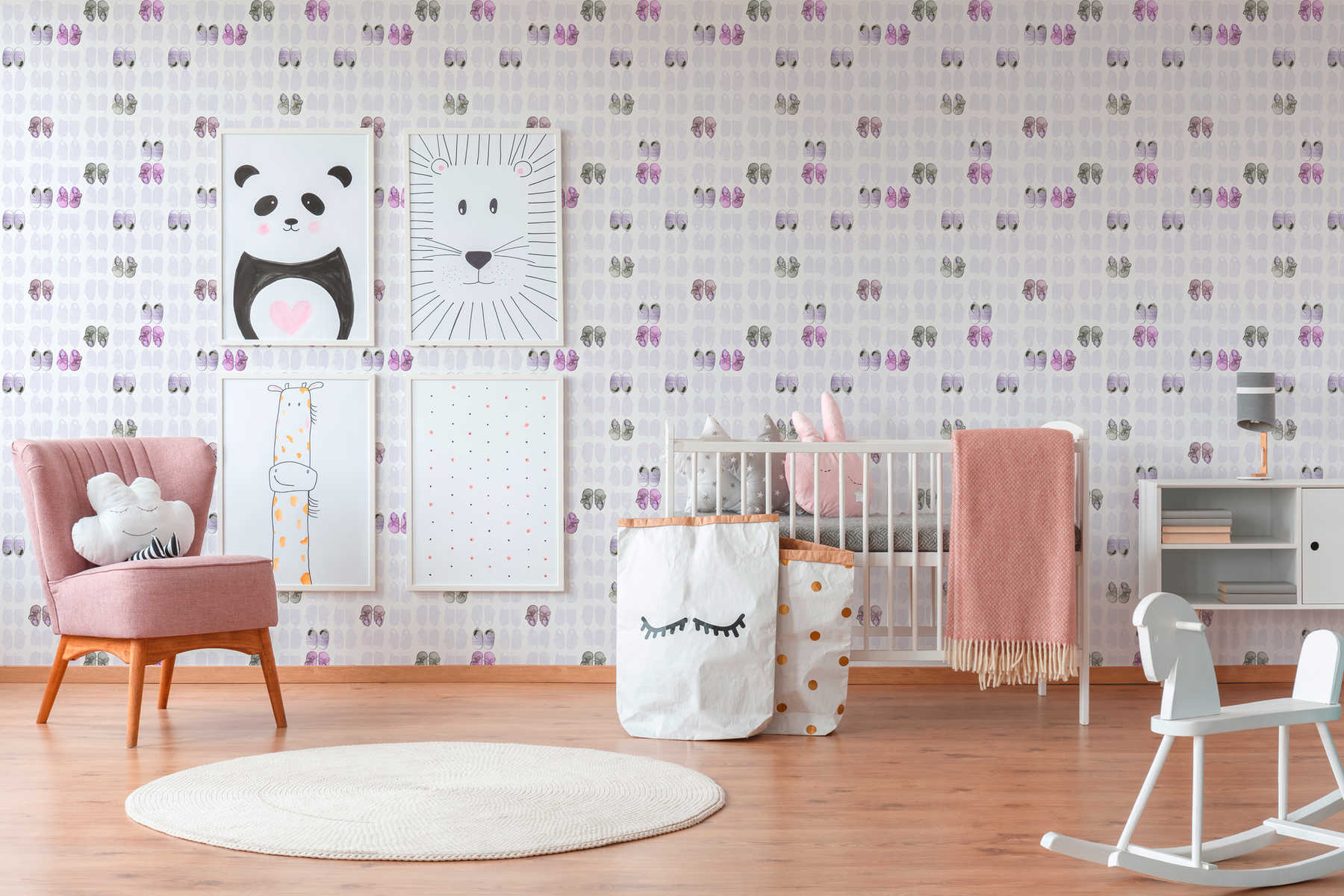             Papel pintado de habitación de bebé zapatos de bebé para niñas - rosa, blanco
        
