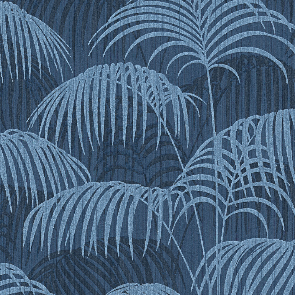             Wallpaper jungle leaves pattern colonial style - blue
        