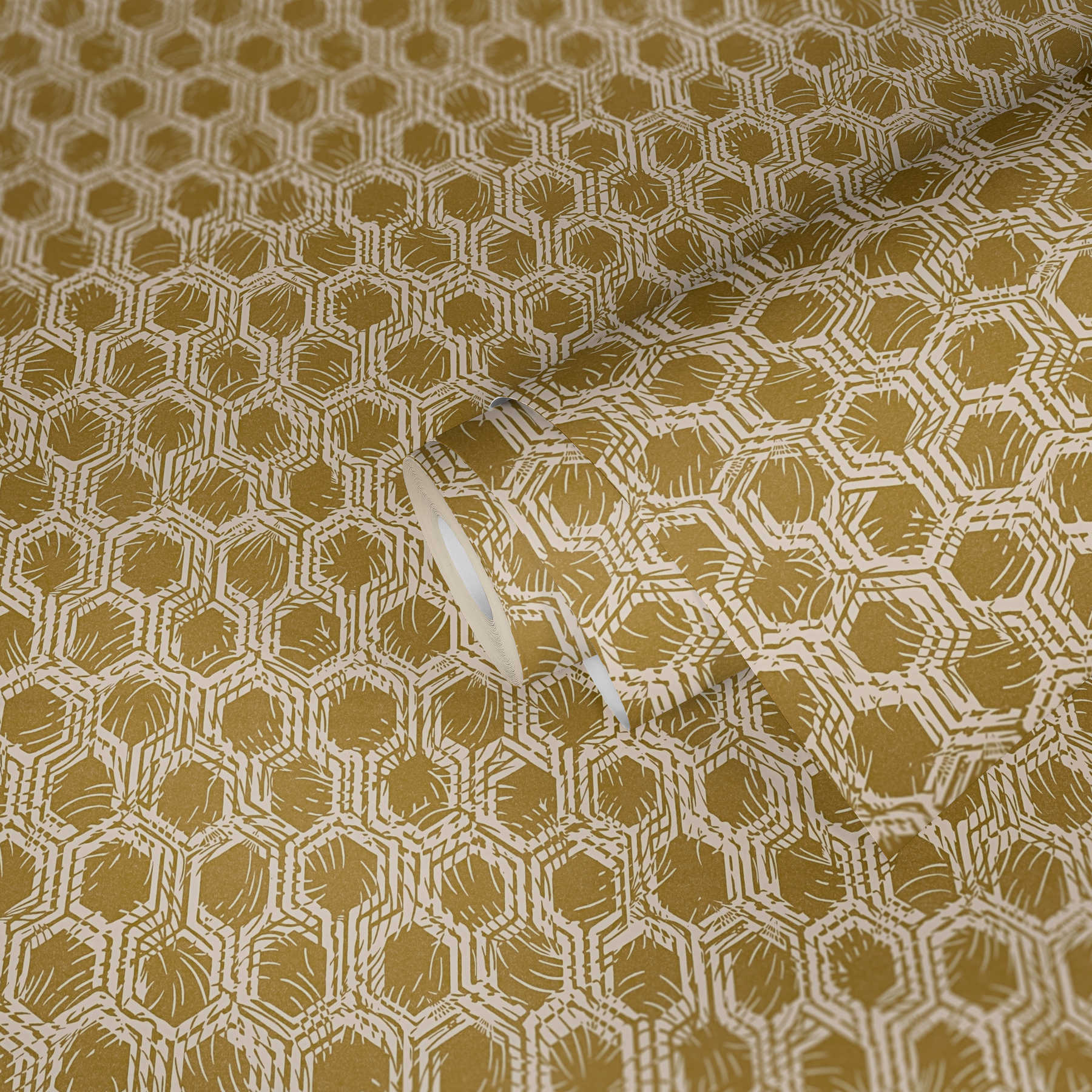             papier peint en papier métallique à motifs géométriques - or, beige
        
