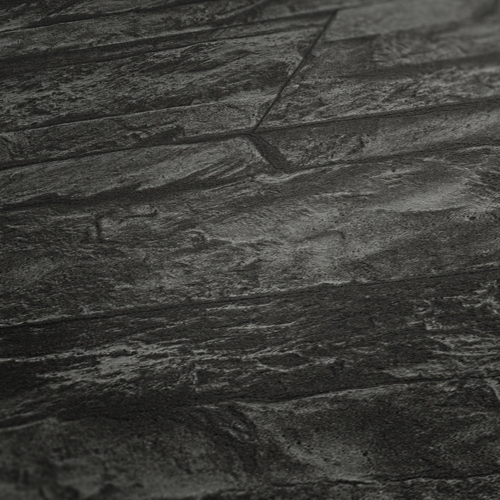             Papel pintado negro con aspecto de piedra, detallado y realista - Gris, Negro
        