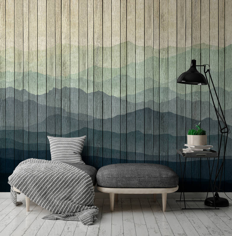             Montañas 1 - Papel Pintado Moderno Paisaje de Montaña y Óptica de Tablero - Beige, Azul | Liso Mate Fleece
        