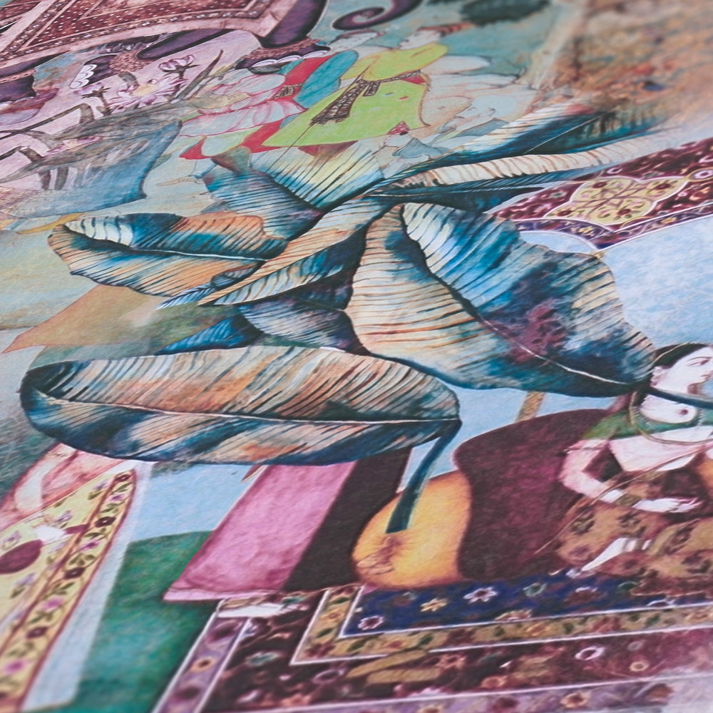             Papier peint à motifs indien vintage - multicolore, bleu
        