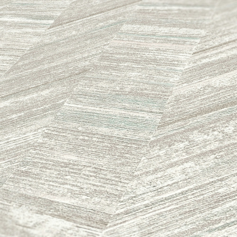             papel pintado texturizado no tejido con efecto madera y diseño en espiga - gris, blanco
        