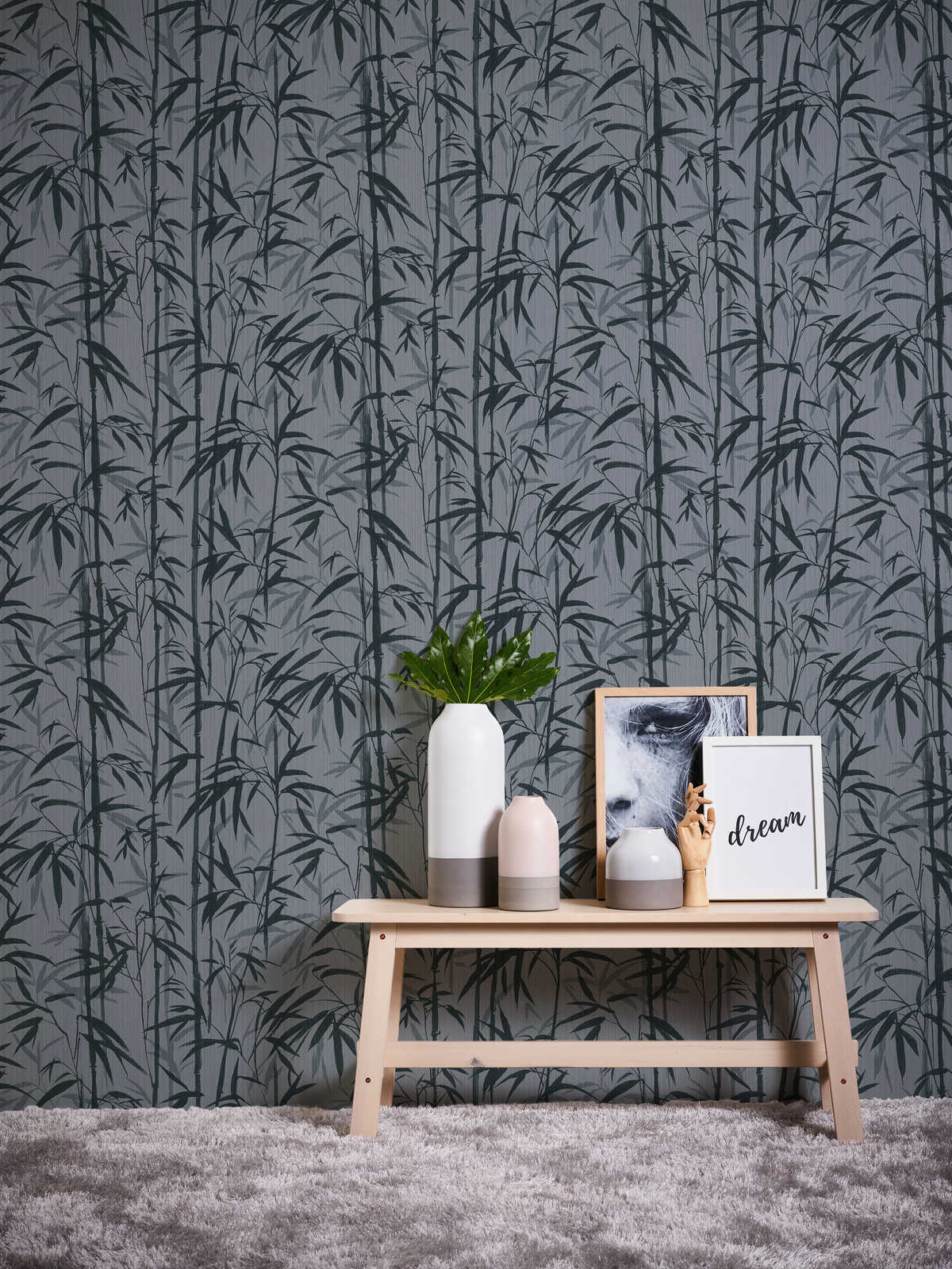             MICHALSKY non-woven wallpaper natural bamboo pattern - grey, black
        