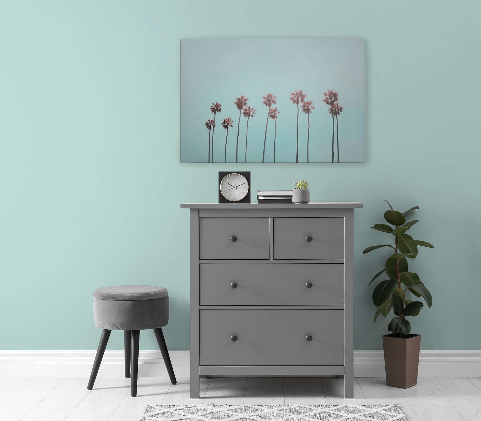             Canvas schilderij Palmbomen & Lucht voor Strandgevoel in Turquoise & Roze - 0,90 m x 0,60 m
        