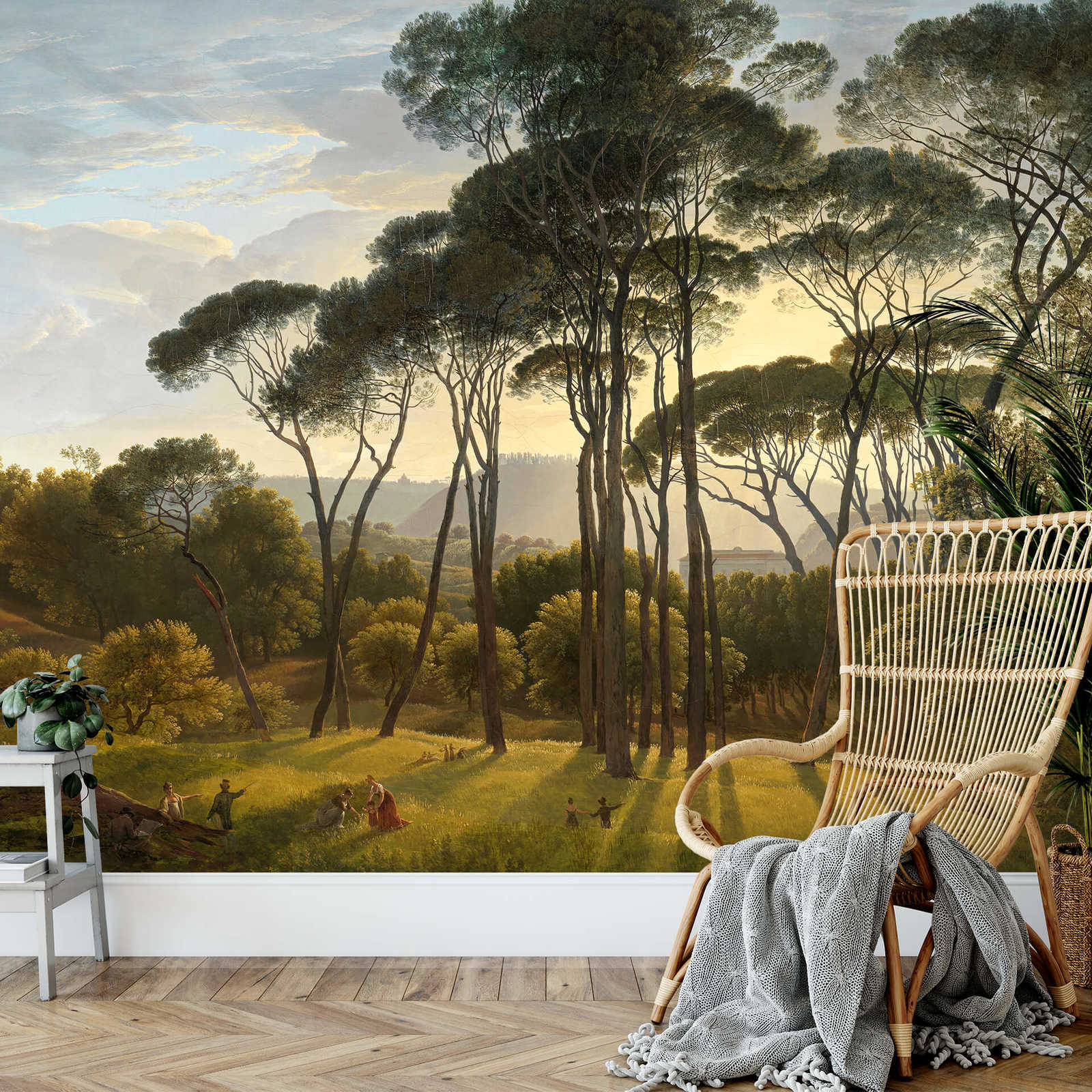             Papier peint panoramique Paysage avec arbres - vert, marron, gris
        