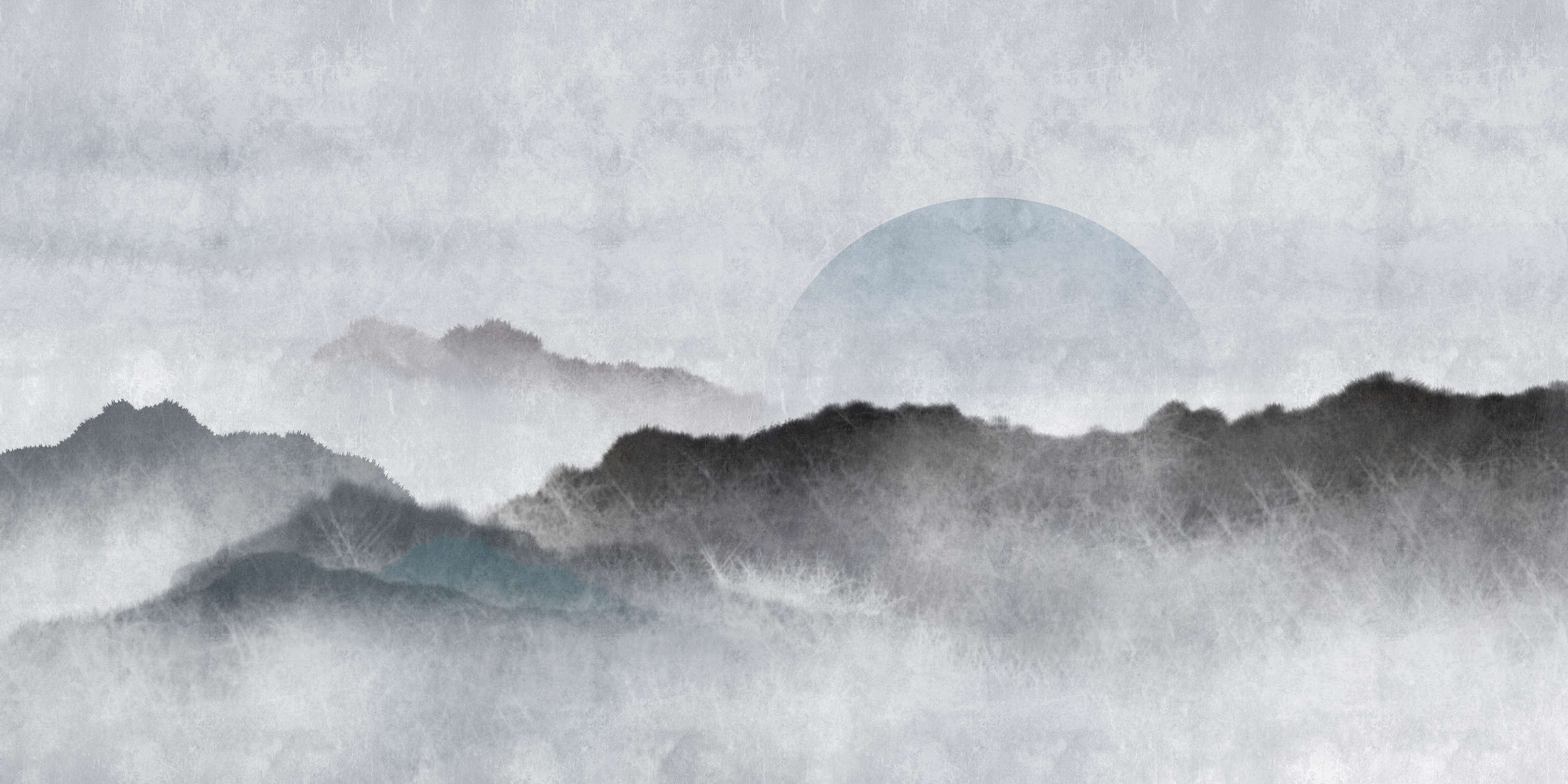             Akaishi 2 - Photo wallpaper Asian art mountain landscape, grey & white
        
