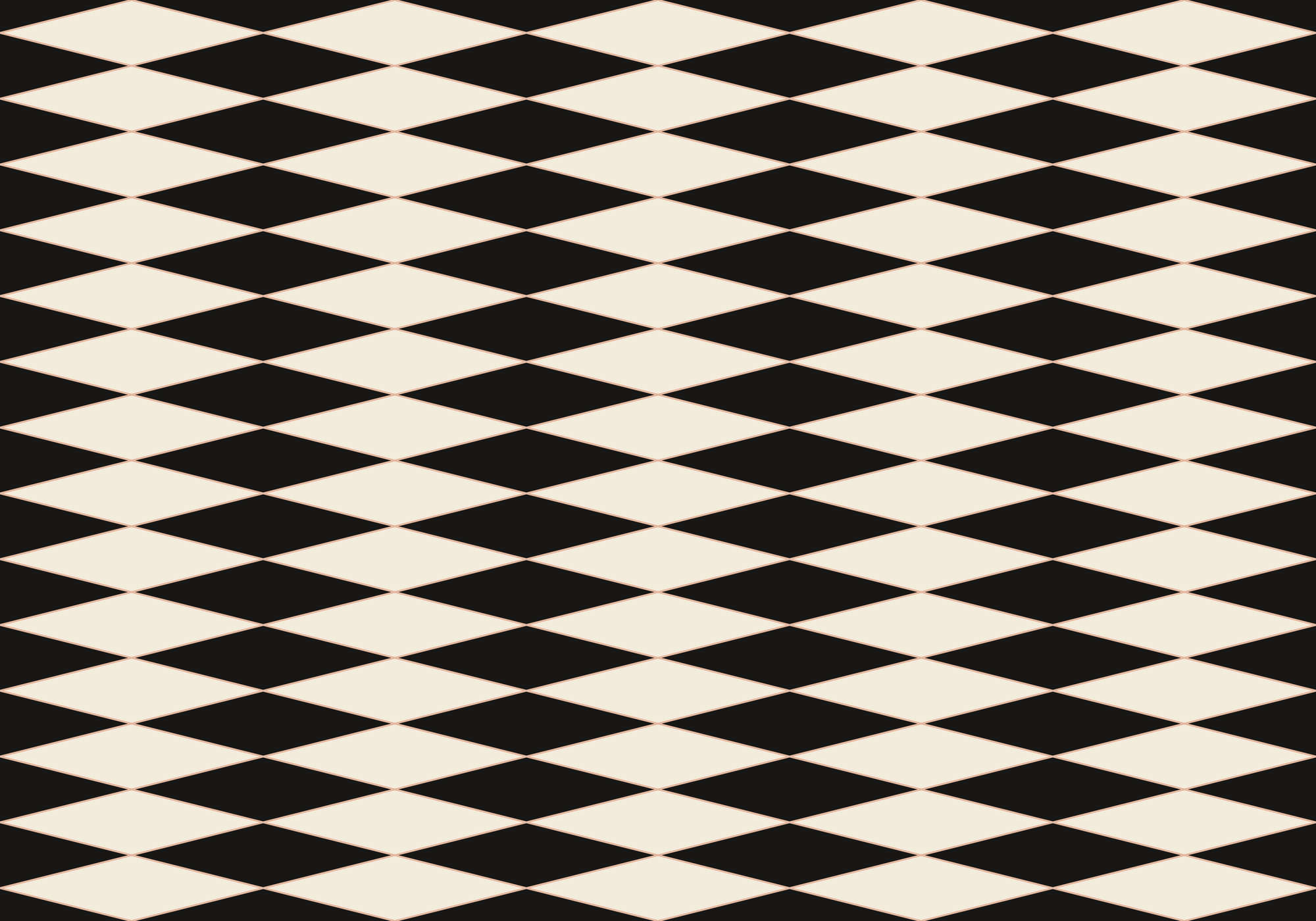             Digital behang Retro met ruitpatroon Grafisch - Zwart, Crème, Perzik | Strukturenvlies
        