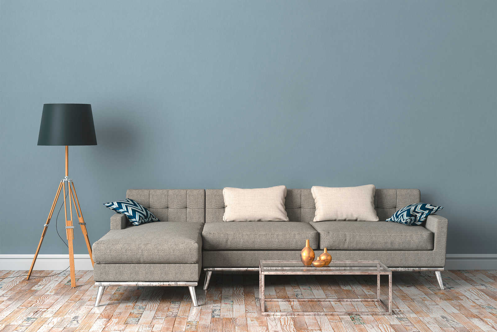             behang blauw-grijs met stofstructuur & matte kleur - blauw
        