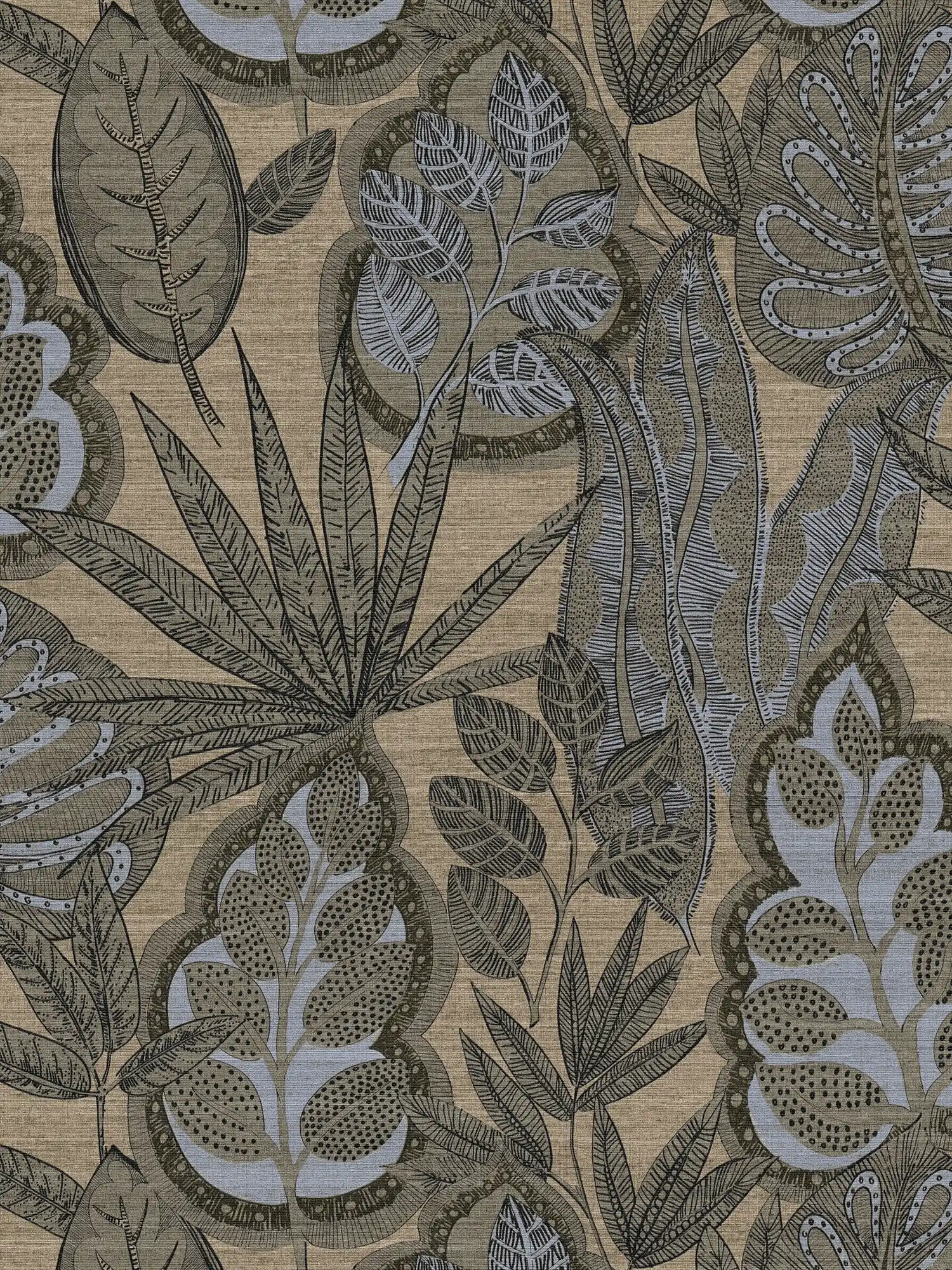         Papel pintado tejido-no tejido de diseño gráfico floral con estructura ligera, mate - gris, beige, marrón
    
