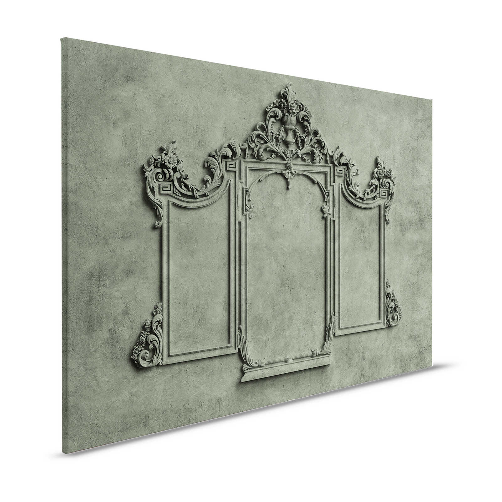 Lyon 2 - Canvas painting 3D stucco frame & plaster look in green - 1.20 m x 0.80 m
