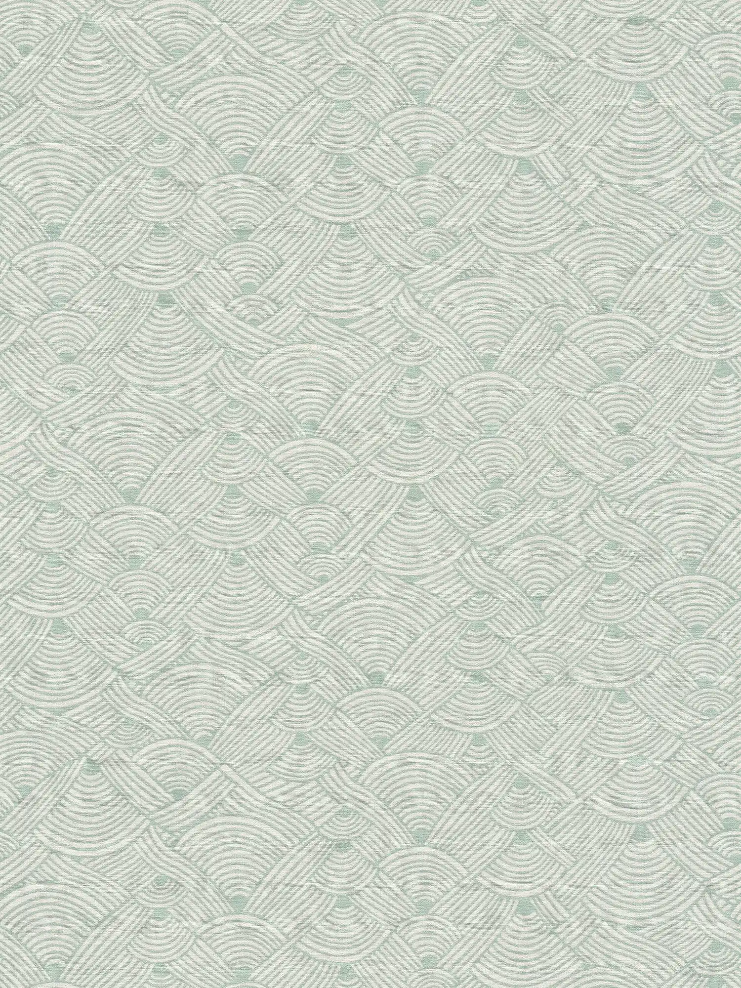 Papel pintado gráfico de ondas en colores tierra - verde, blanco, azul
