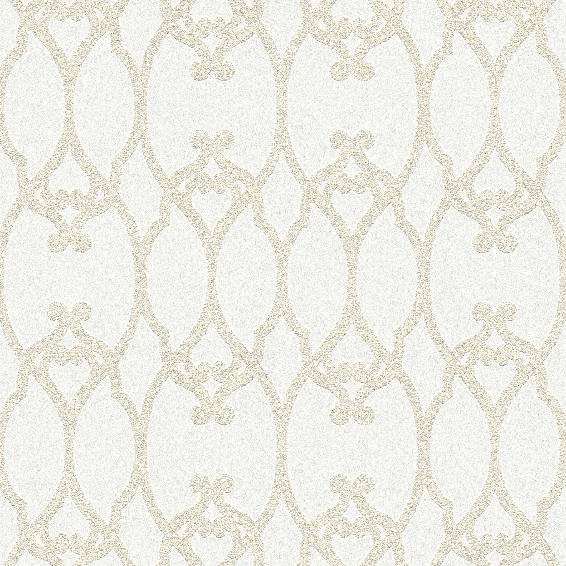 Ornament wallpaper with baroque pattern paintable - white
