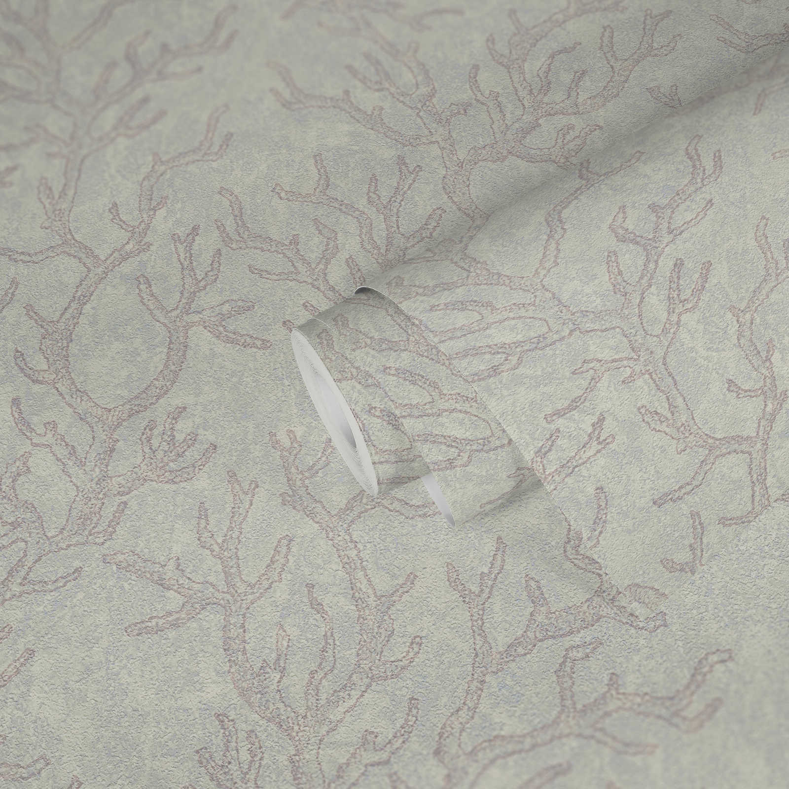             Carta da parati in tessuto non tessuto VERSACE con disegno corallo e struttura - grigio, metallizzato
        