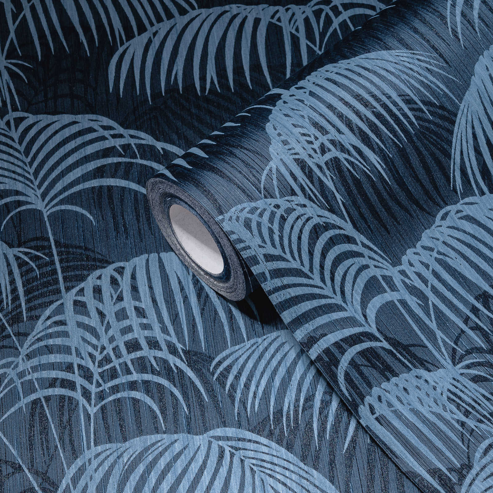             behang jungle bladeren patroon koloniale stijl - blauw
        
