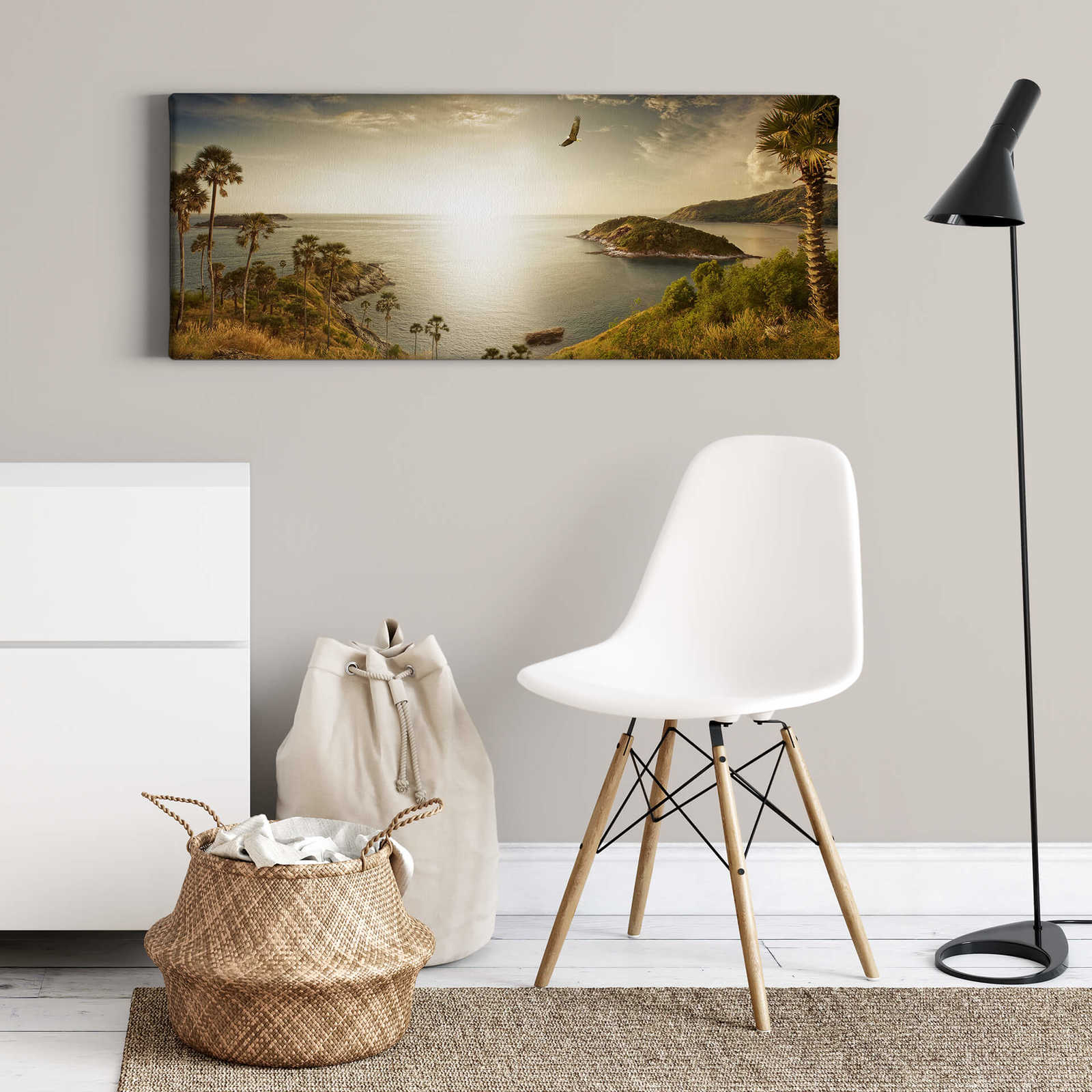             Panoramic canvas print of a sunset and tropical sea
        