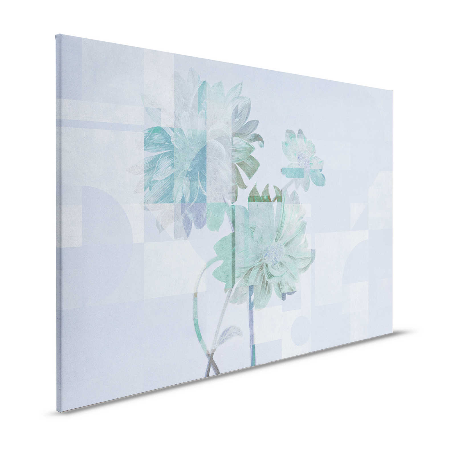 Queens Garden 1 - Bloemrijk Canvas schilderij blauwe margrieten & grafisch patroon - 1.20 m x 0.80 m
