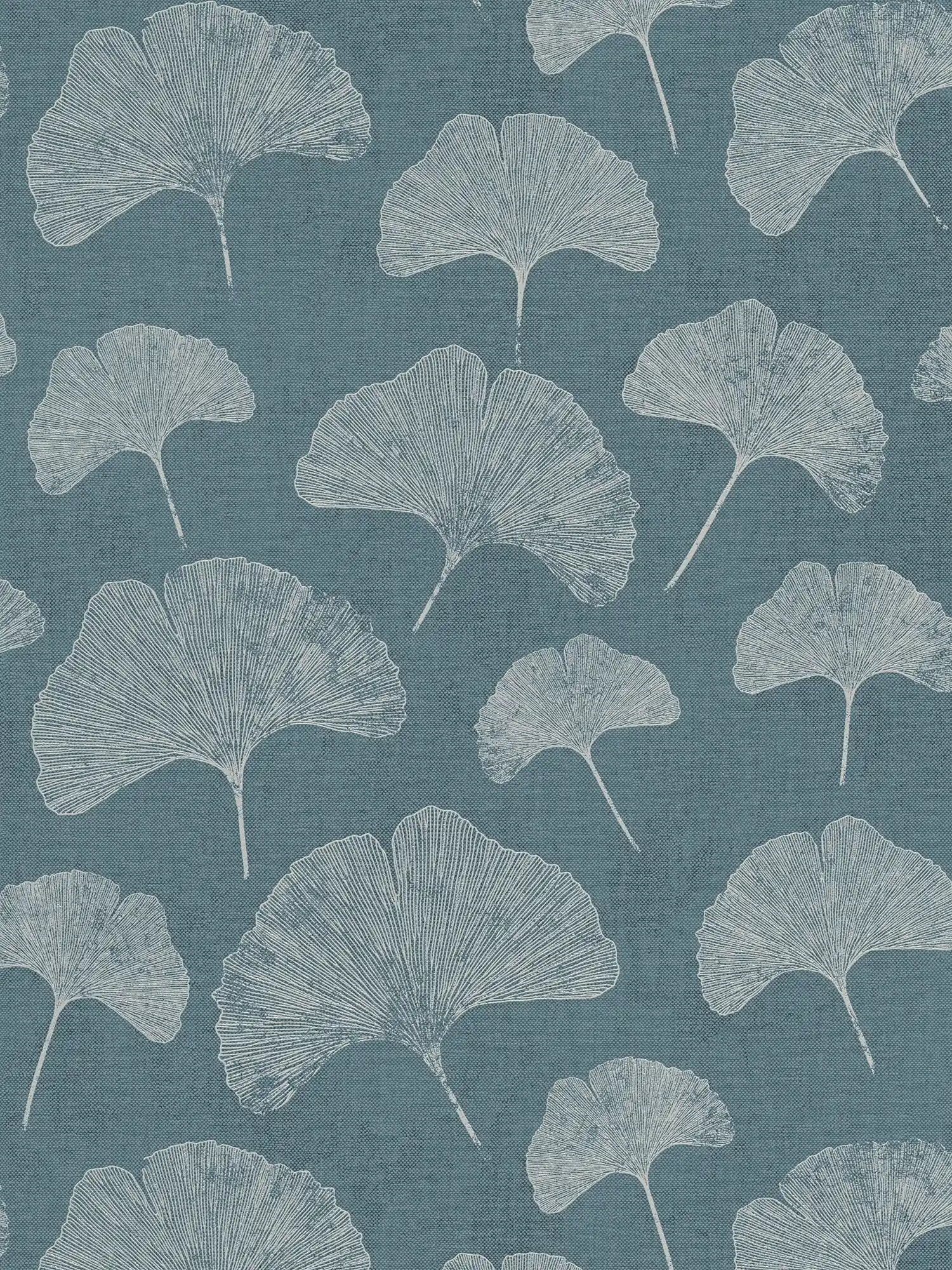 Floral wallpaper with leaves matt textured - blue, white, silver
