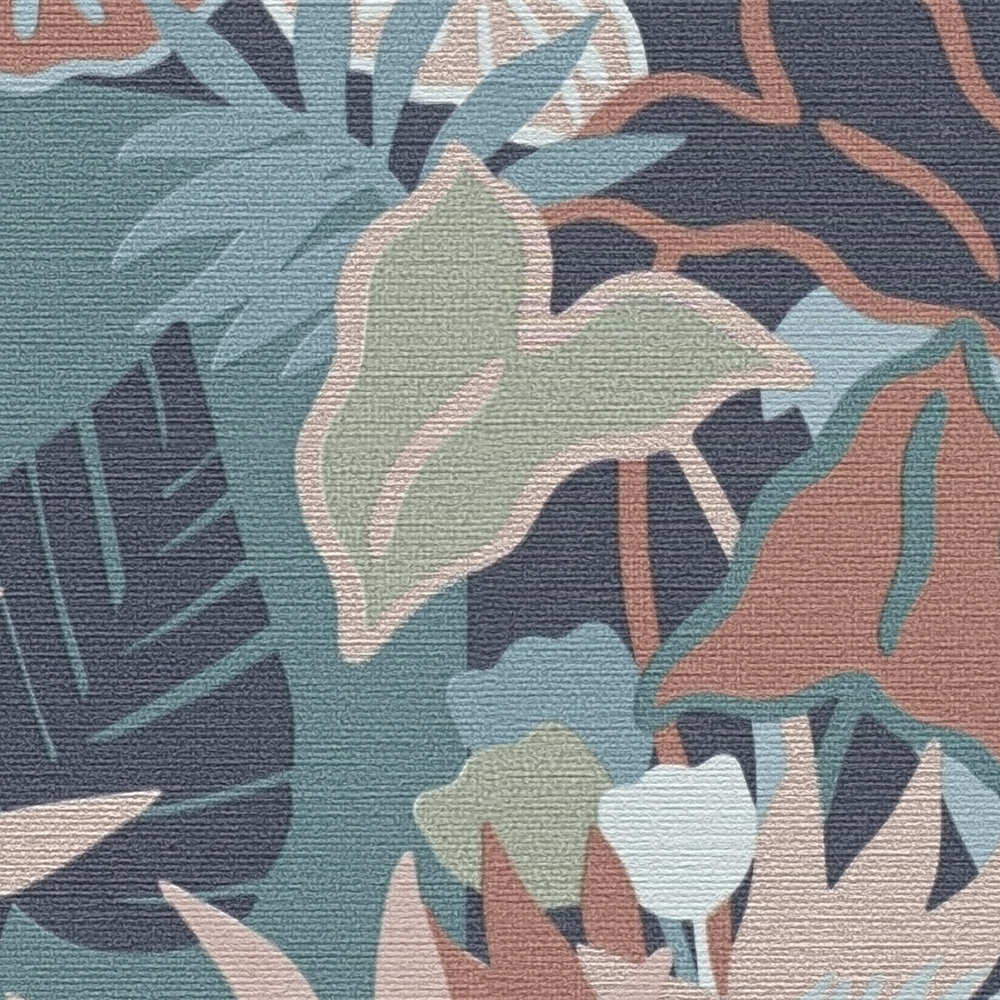             Papier peint intissé imitation jungle avec animaux - multicolore, vert, bleu
        