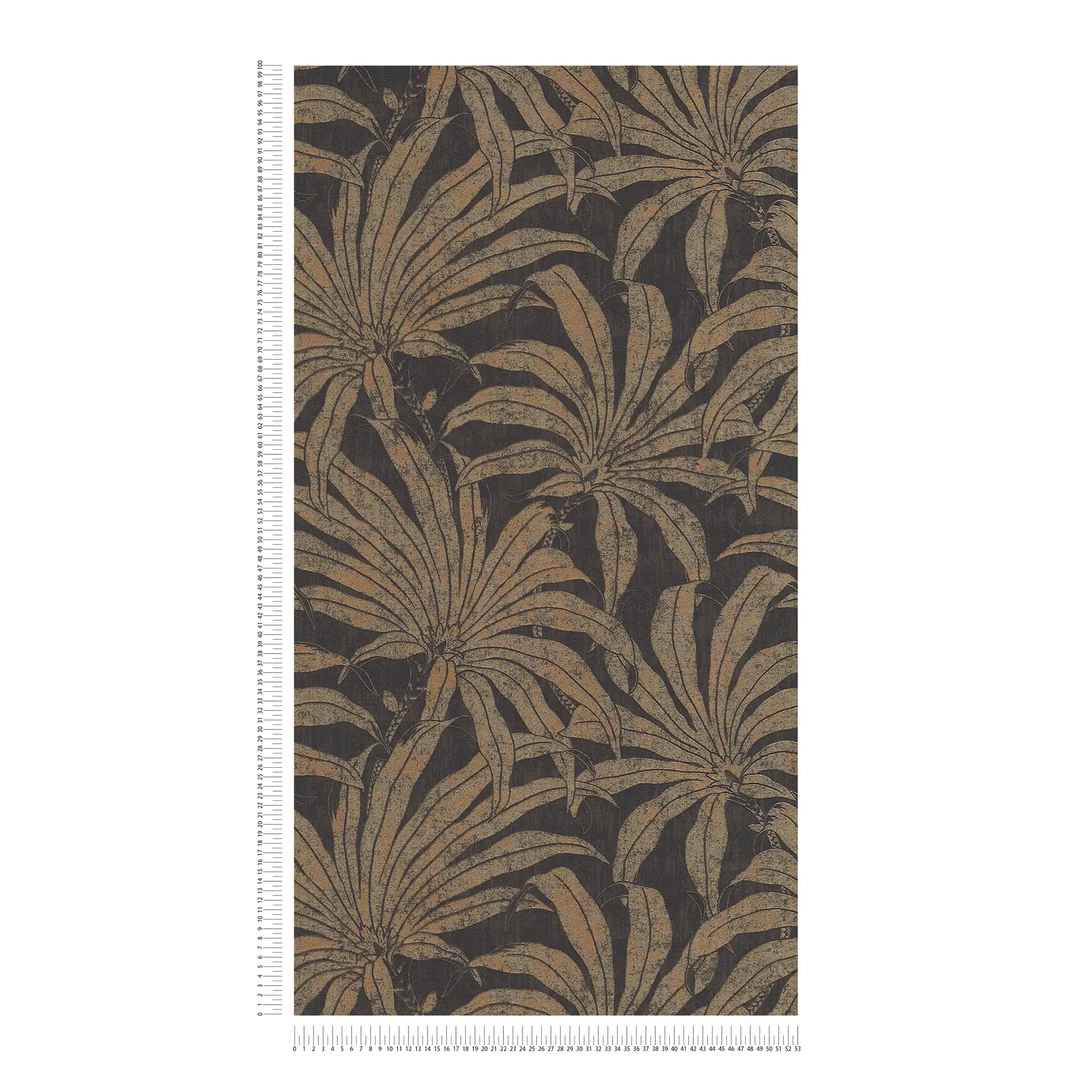             Elegant patroonbehang met jungle bloemmotief - zwart, goud, brons
        