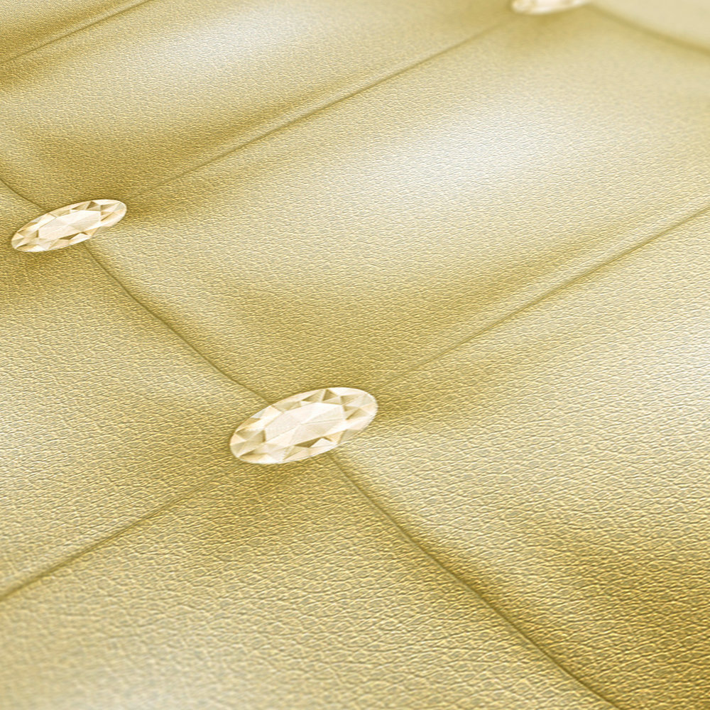             Leather look wallpaper upholstery design with diamond buttons - Green
        