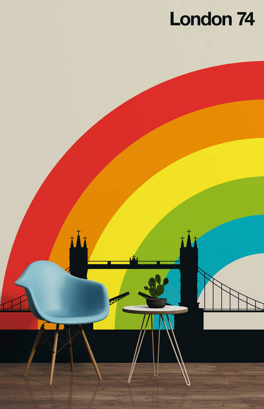             Papel pintado retro Puente de la Torre de Londres y arco iris
        