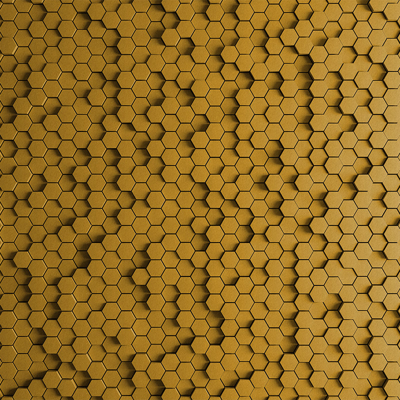 Nido de abeja 1 - Papel pintado 3D con diseño de nido de abeja amarillo en estructura de fieltro - Amarillo, Negro | Perla vellón liso
