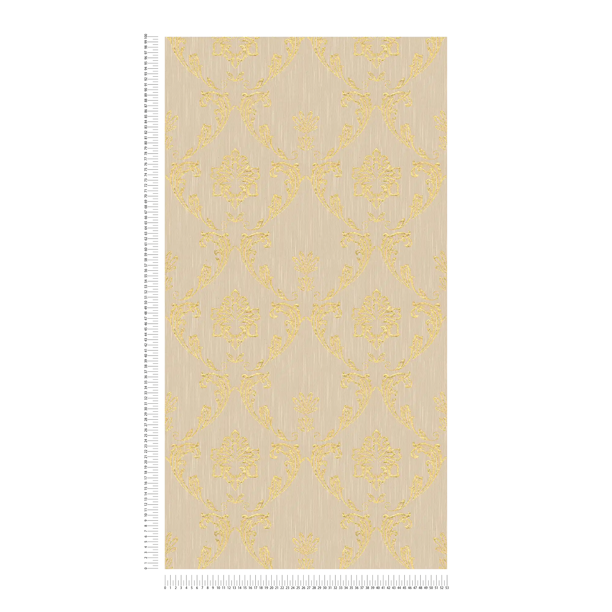             Ornamental wallpaper with floral elements in gold - gold, beige
        