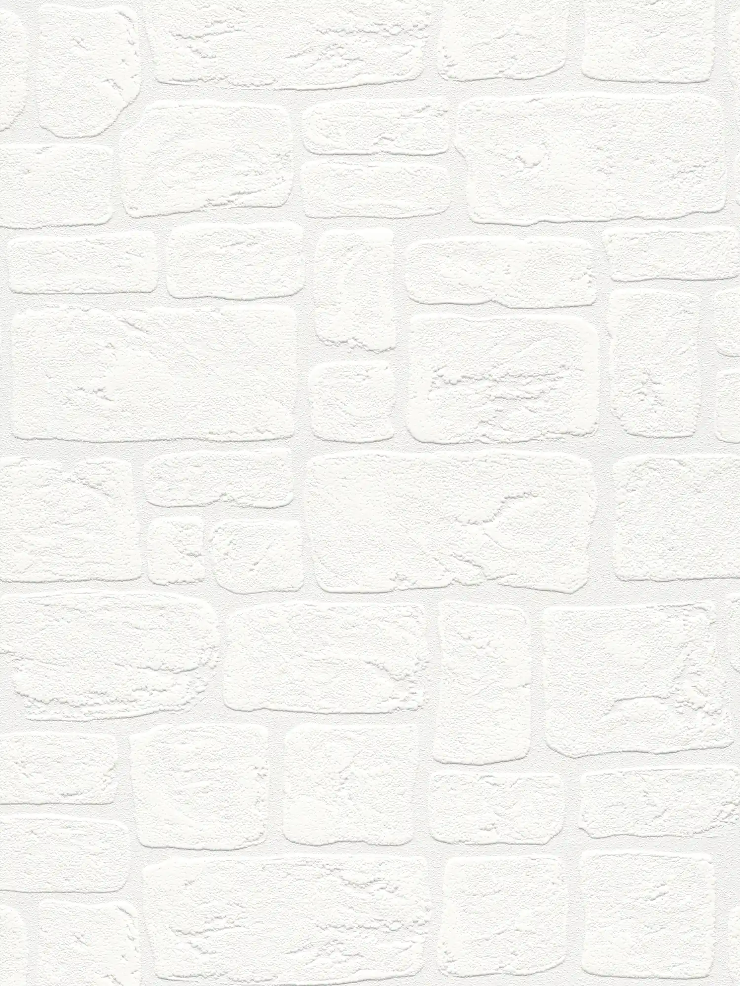 Papier peint pierre avec dessin de mur et effet 3D - Blanc
