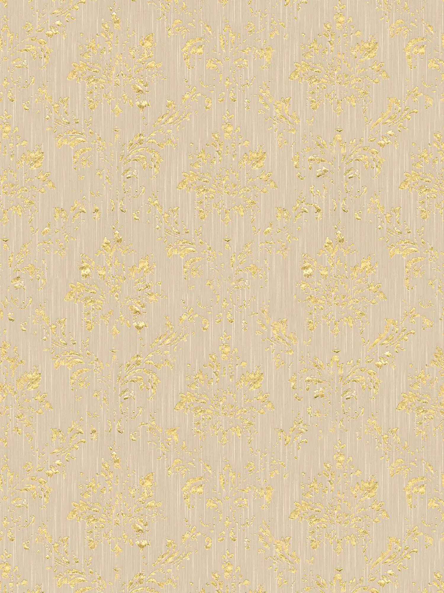 Wallpaper with gold ornaments in used look - beige, gold
