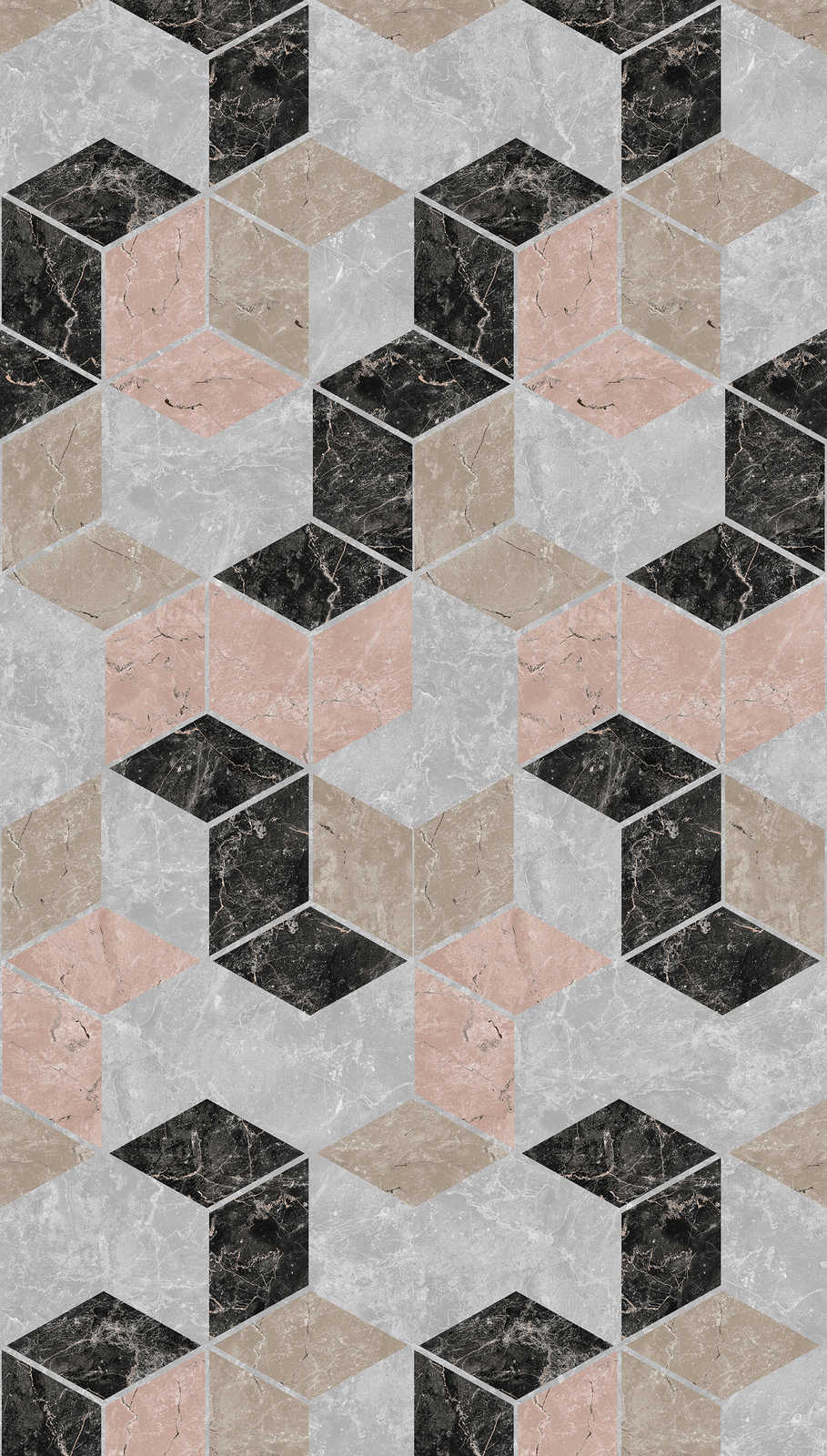             Geometric design wallpaper in diamond shape - grey, beige, black
        