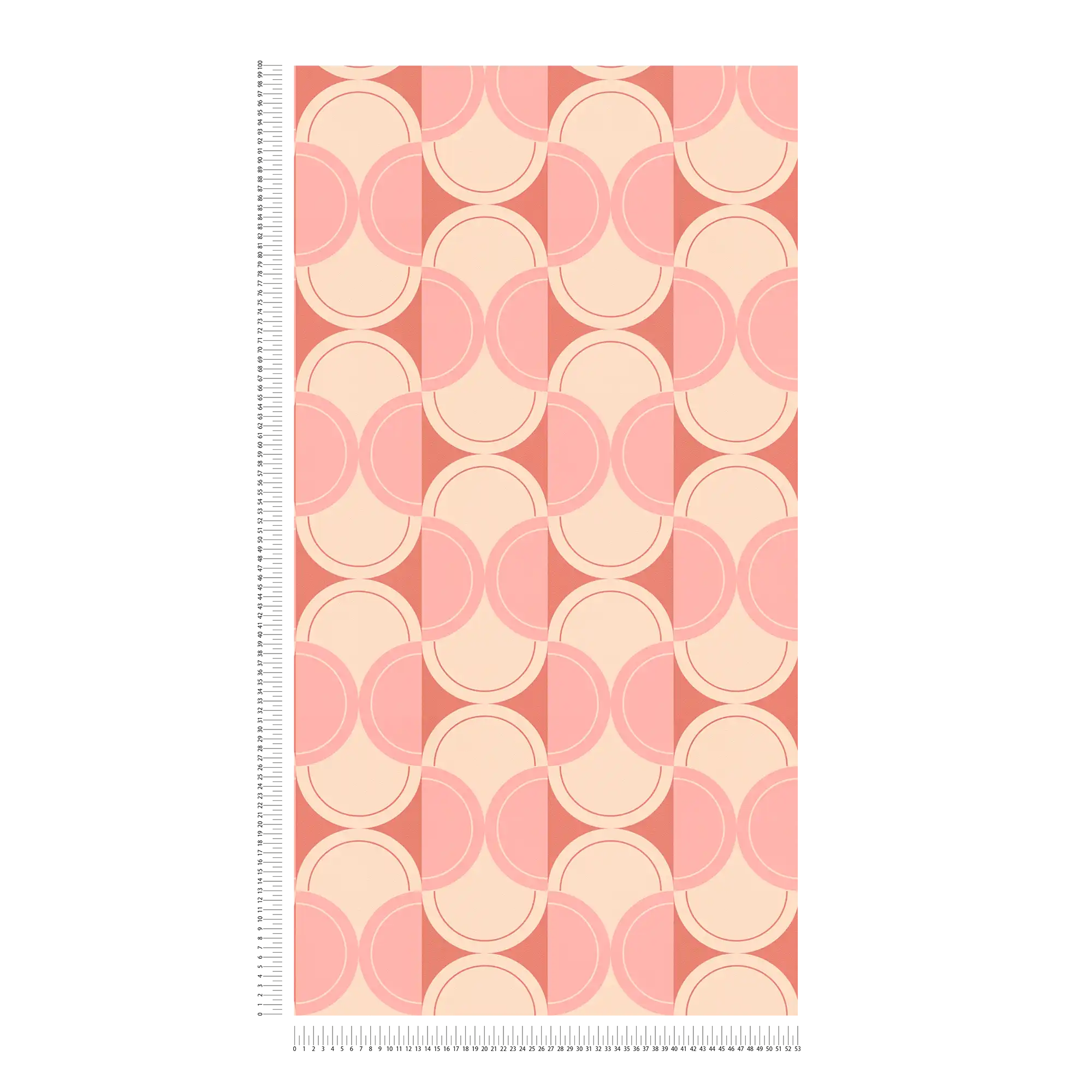             Retro non-woven wallpaper with half circle pattern - beige, pink, red
        