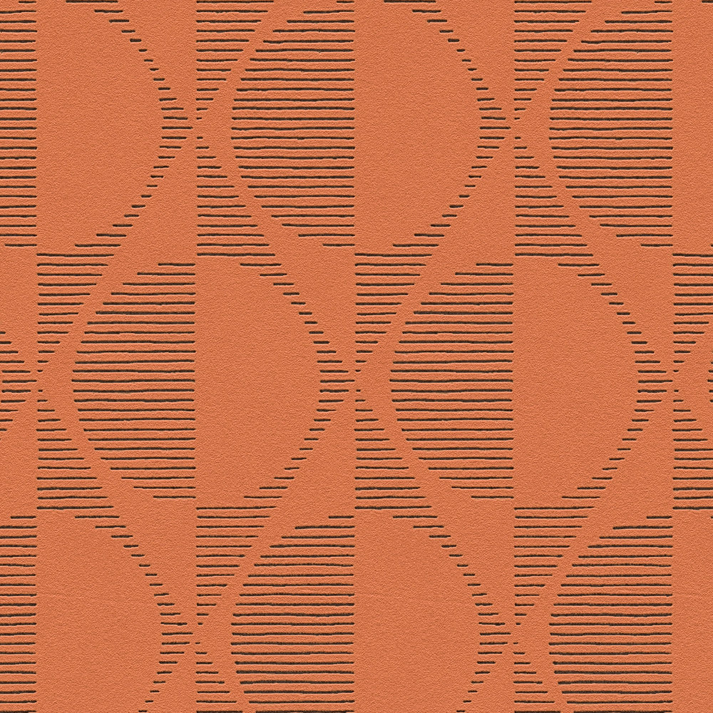             Retro behang met cirkel- en ruitmotief - oranje, zwart
        