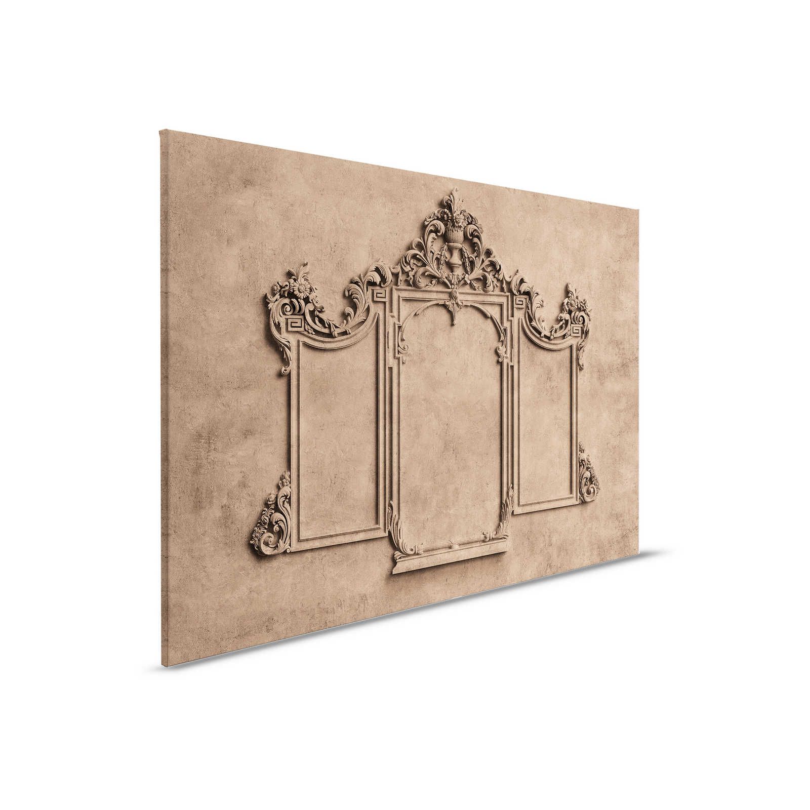 Lyon 1 - Canvas painting 3D stucco frame & plaster look in brown - 0.90 m x 0.60 m

