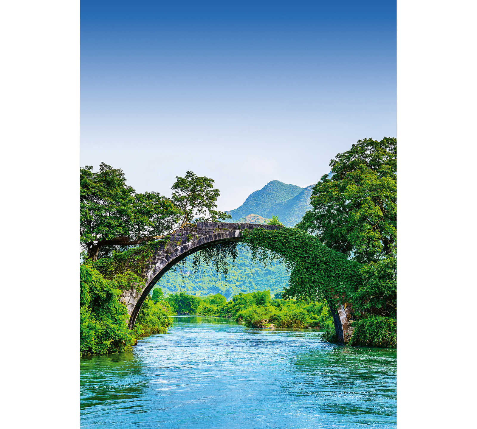         Photo wallpaper asian river landscape with bridge
    