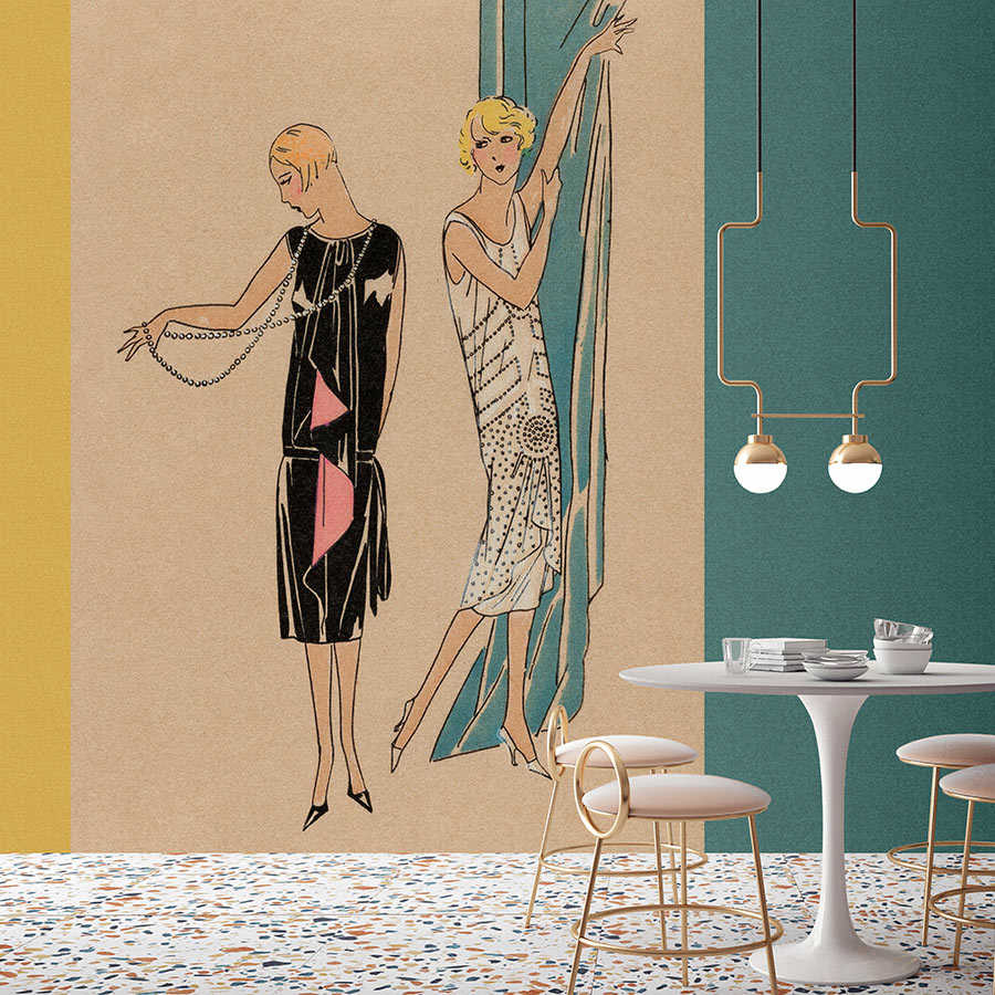 Parisienne 2 - photo wallpaper fashion 20s retro style in petrol & yellow
