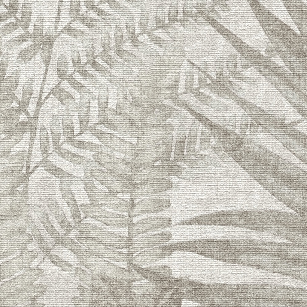             Papel pintado tejido-no tejido floral con hojas de helecho ligeramente texturado, mate - gris, beige, topo
        