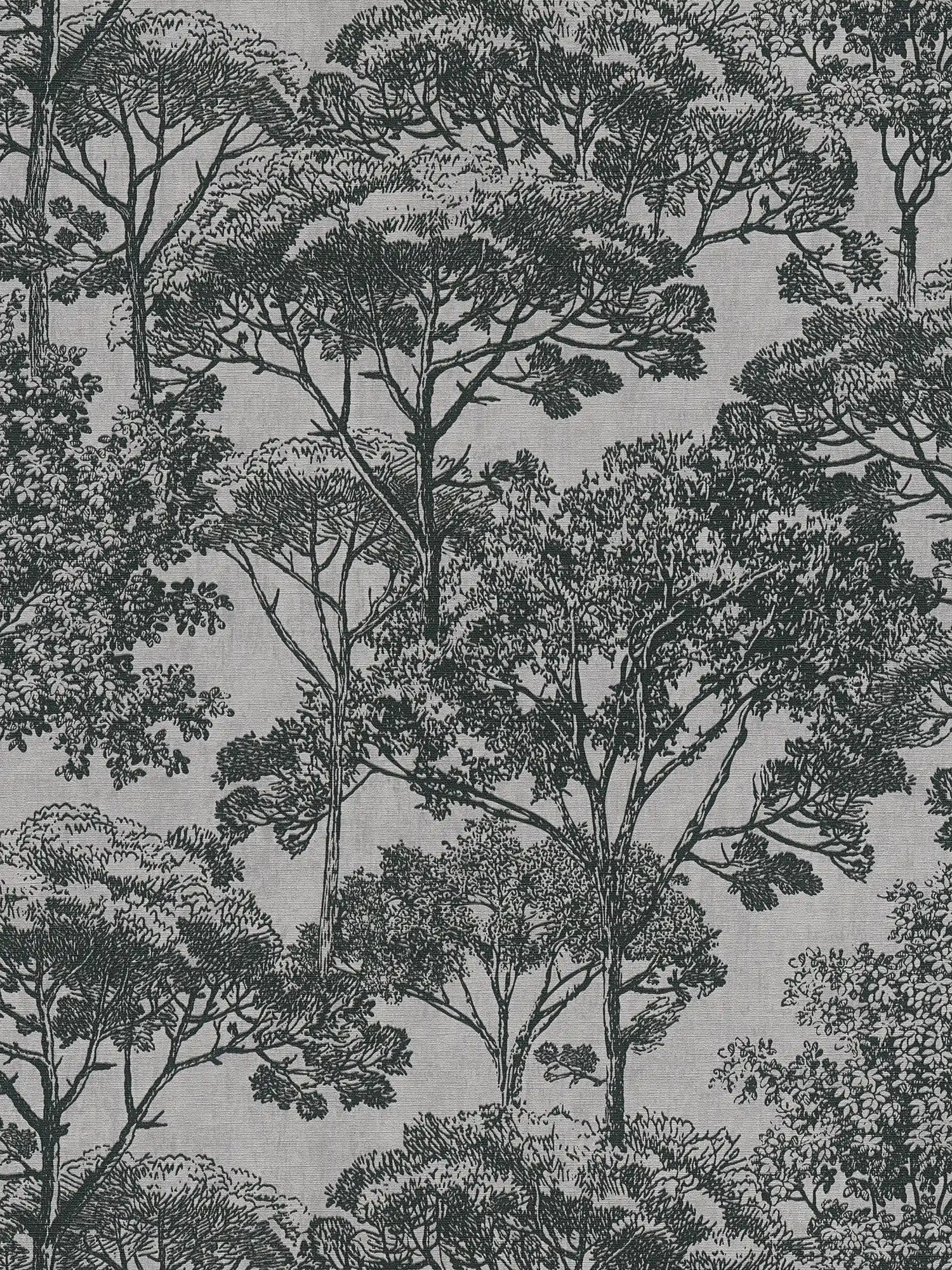         Papier peint arbre aspect lin, style colonial - beige, noir
    