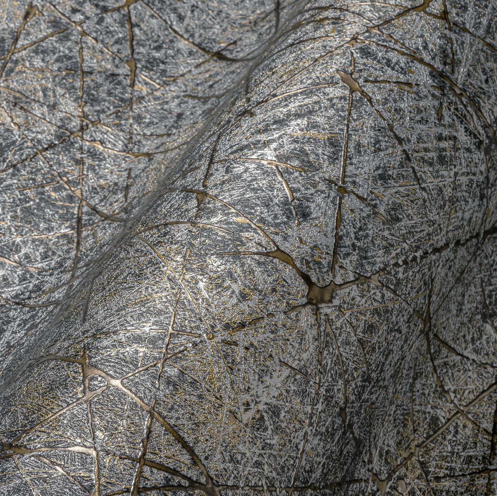             Vliesbehang met abstract grafisch patroon - zwart, goud, zilver
        