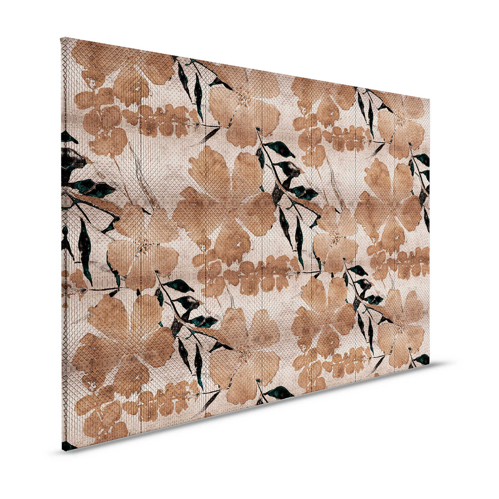 Odessa 2 - Metallic canvas print with cherry blossom pattern in copper - 1.20 m x 0.80 m
