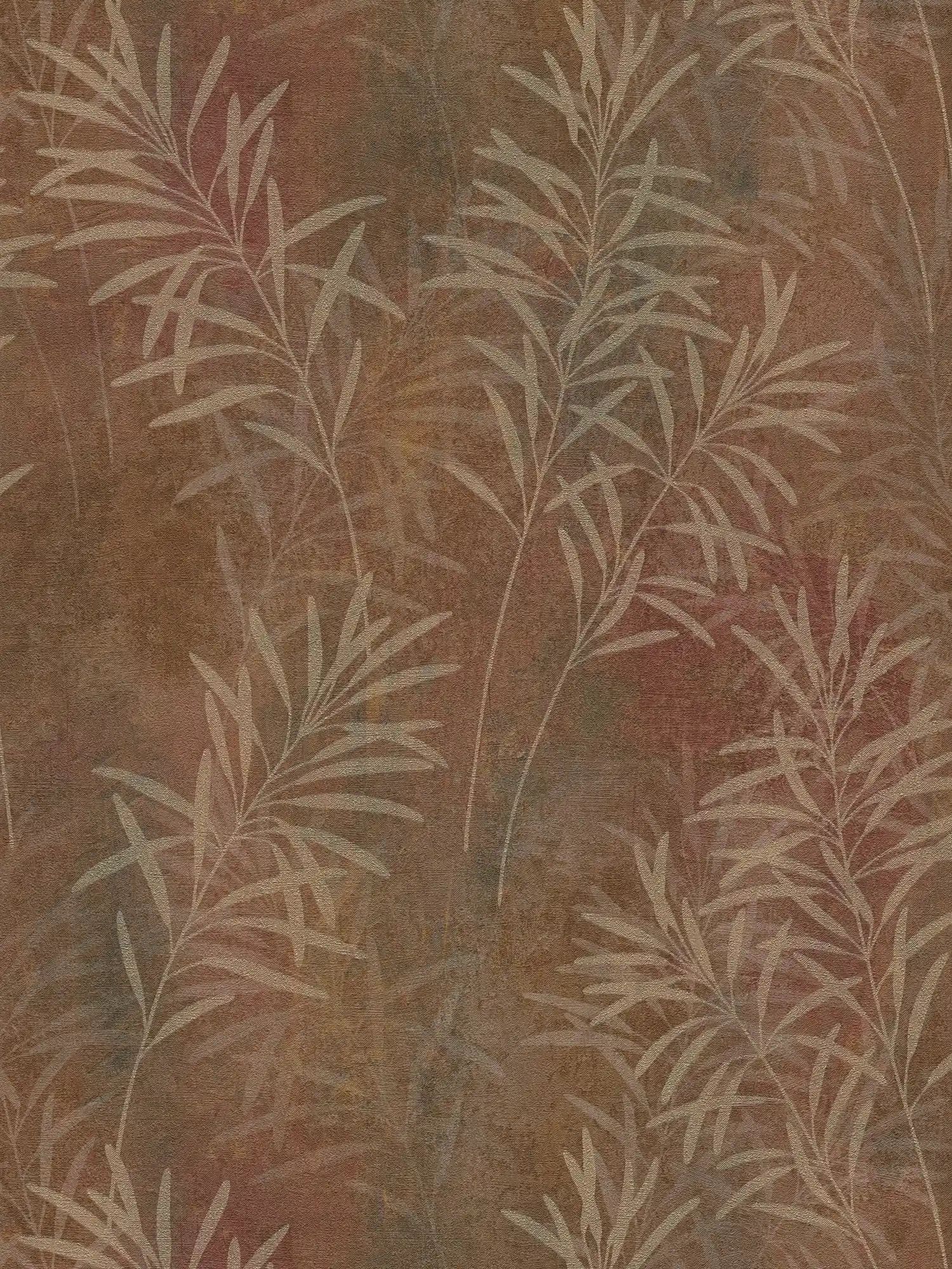         Carta da parati in tessuto non tessuto floreale con motivo a erba e struttura fine - marrone, beige, metallizzato
    