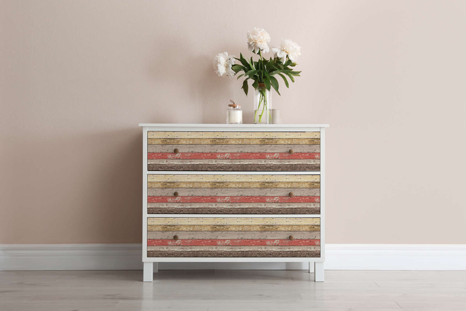            Non-woven wallpaper wood boards in Shabby Chic style - brown, red
        