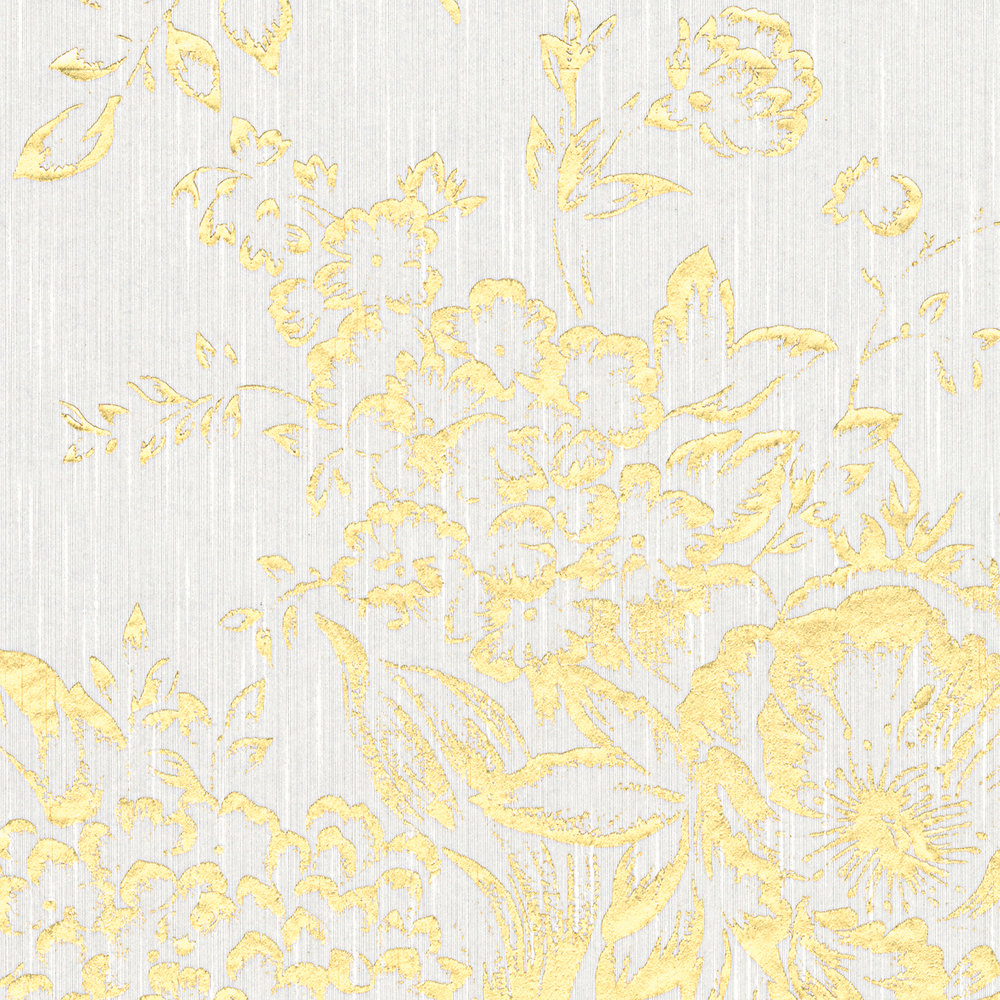             Carta da parati strutturata con motivi floreali dorati - oro, bianco
        