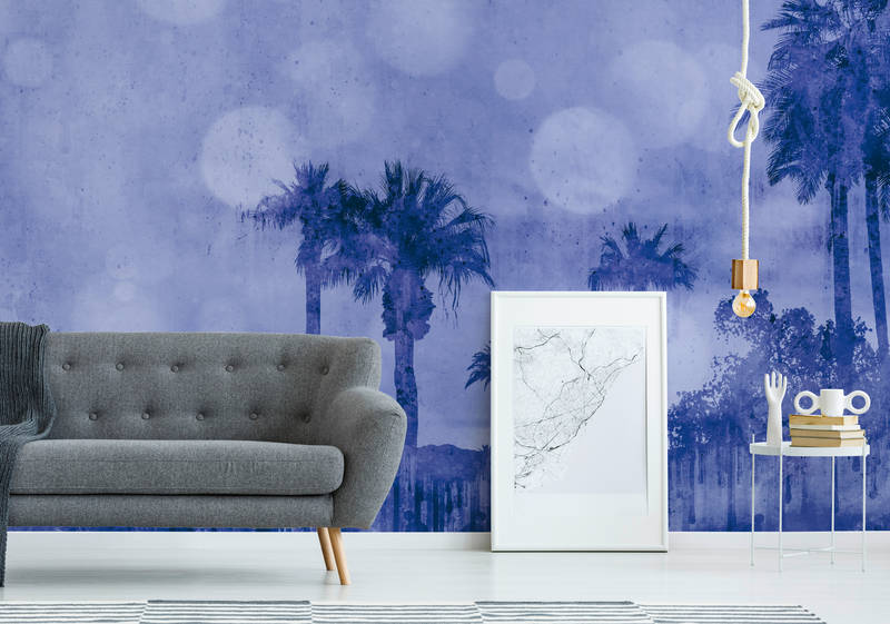             Papel pintado Acuarela de palmeras con textura - Azul, Púrpura
        