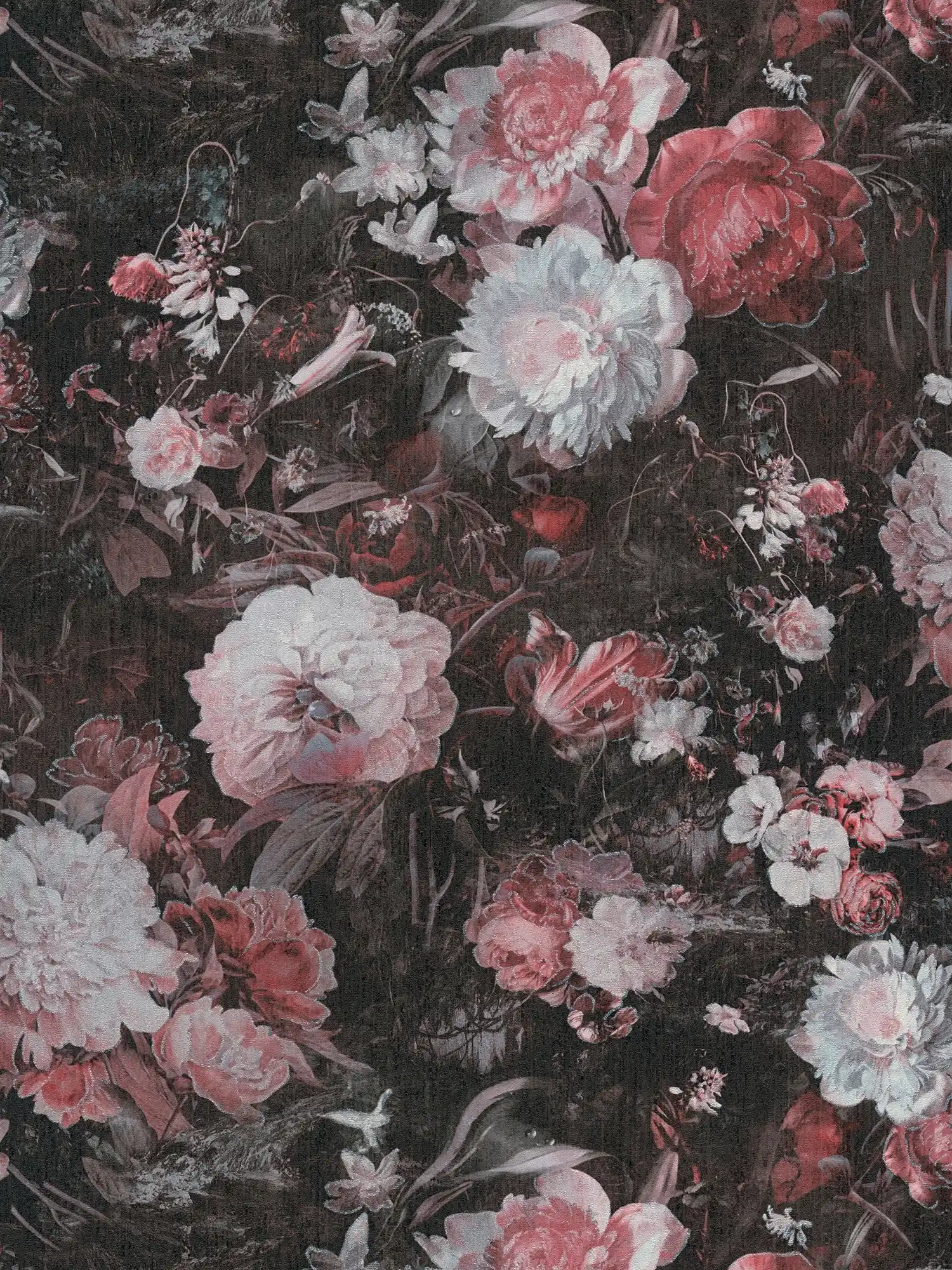 Papel pintado de rosas de estilo vintage - metálico, negro, blanco
