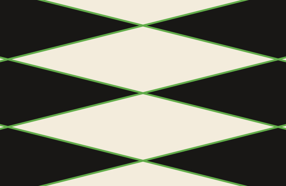             Carta da parati grafica con motivi a rombi e linee - Nero, crema, verde | Materiali non tessuto testurizzato
        